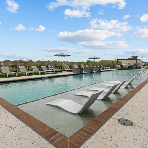 a pool with a bench in it