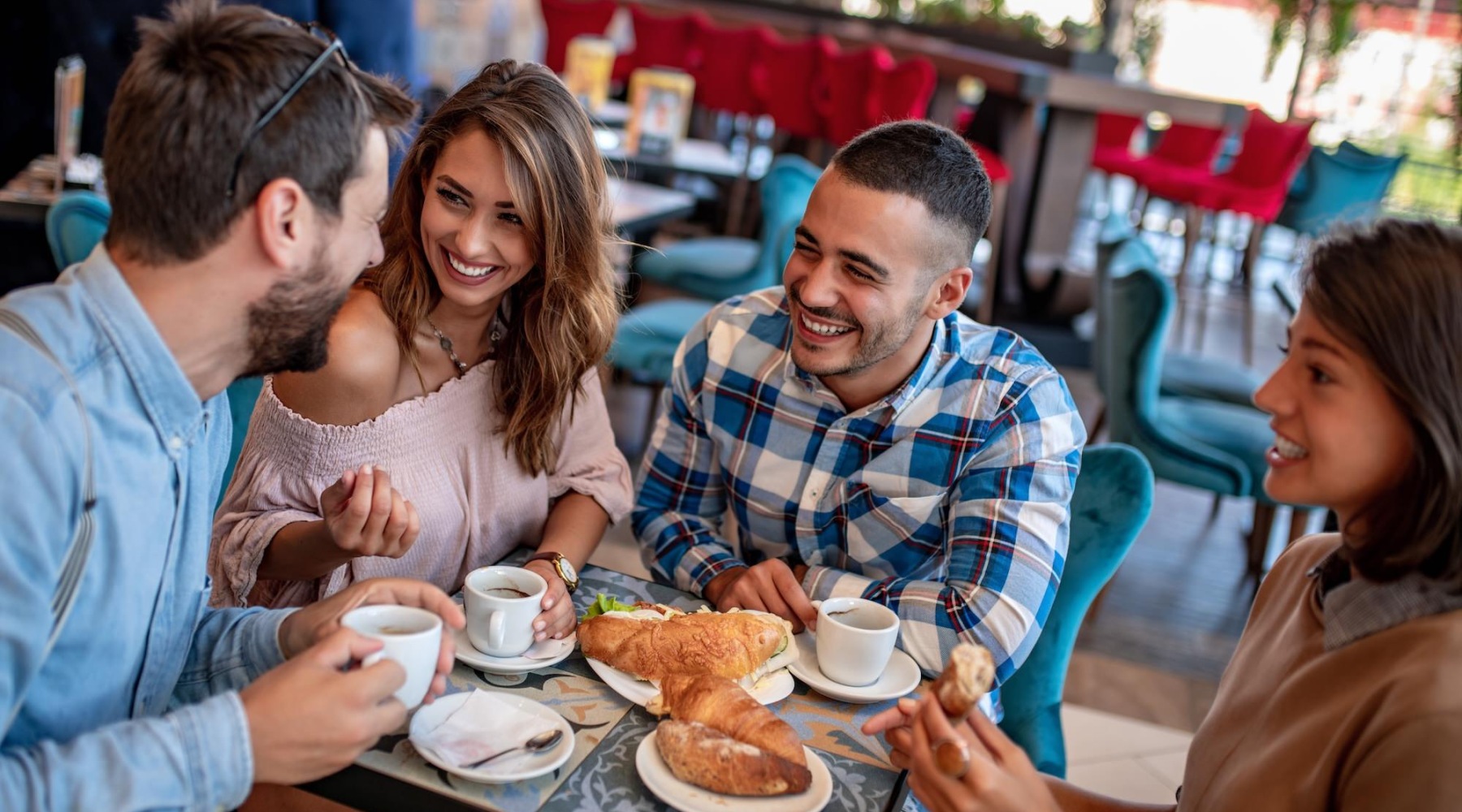 friends laughing at lunch