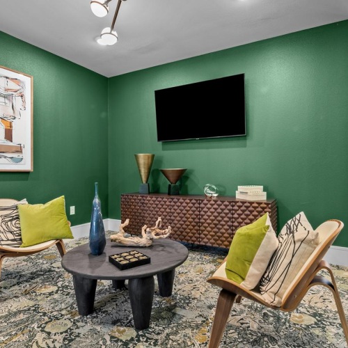 a room with green walls