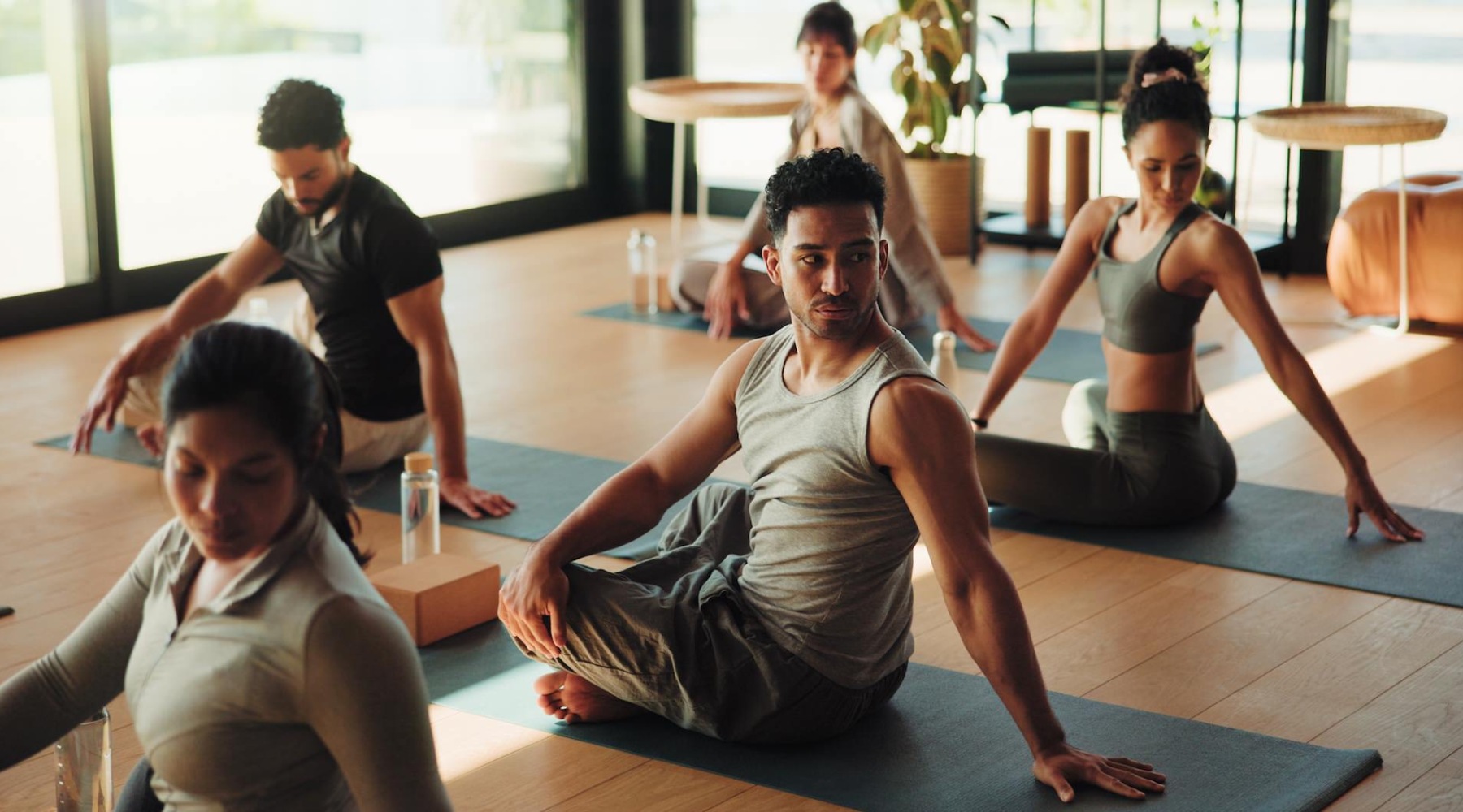people stretching in gym